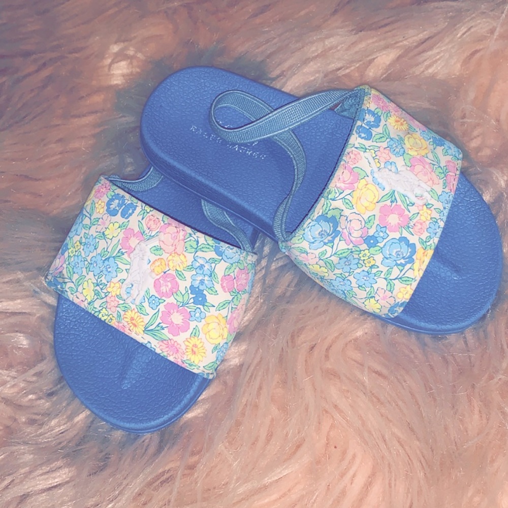 Polo R.L. Toddler Girl Floral Baby Blue Sliders